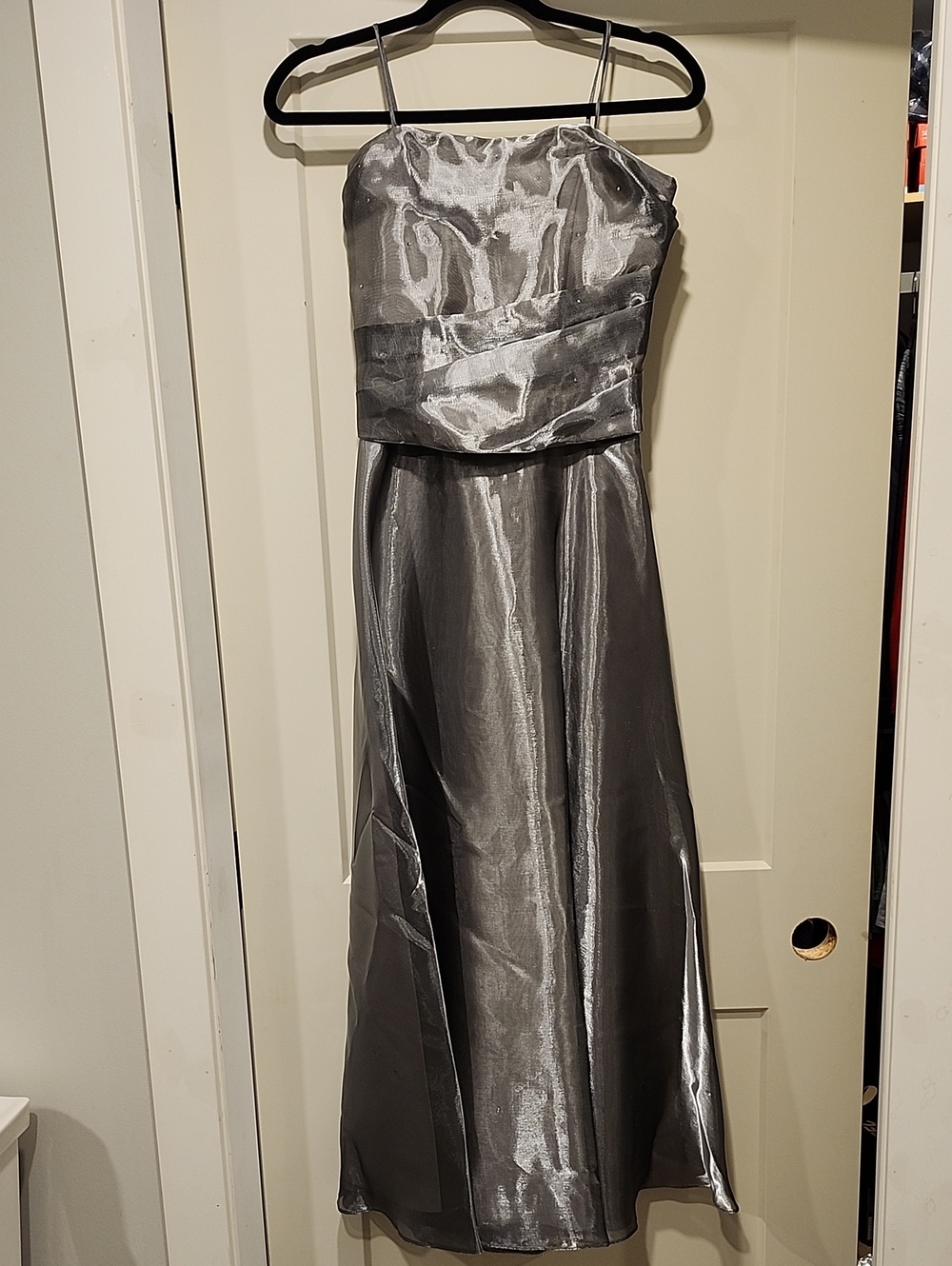 Silver Spaghetti-Strap Evening Dress